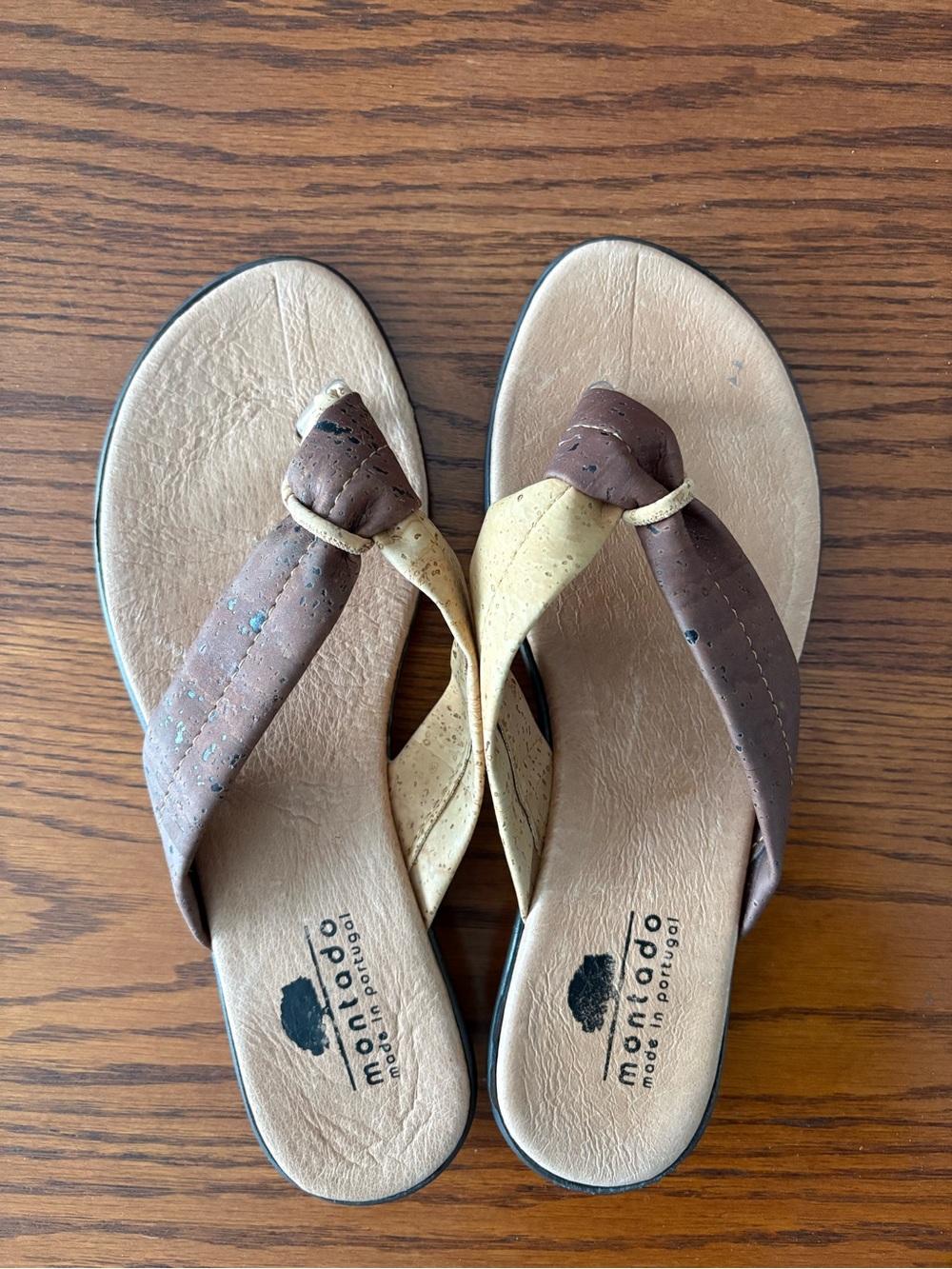Two-Tone Brown & Tan Women's Cork Flip Flop Sandals